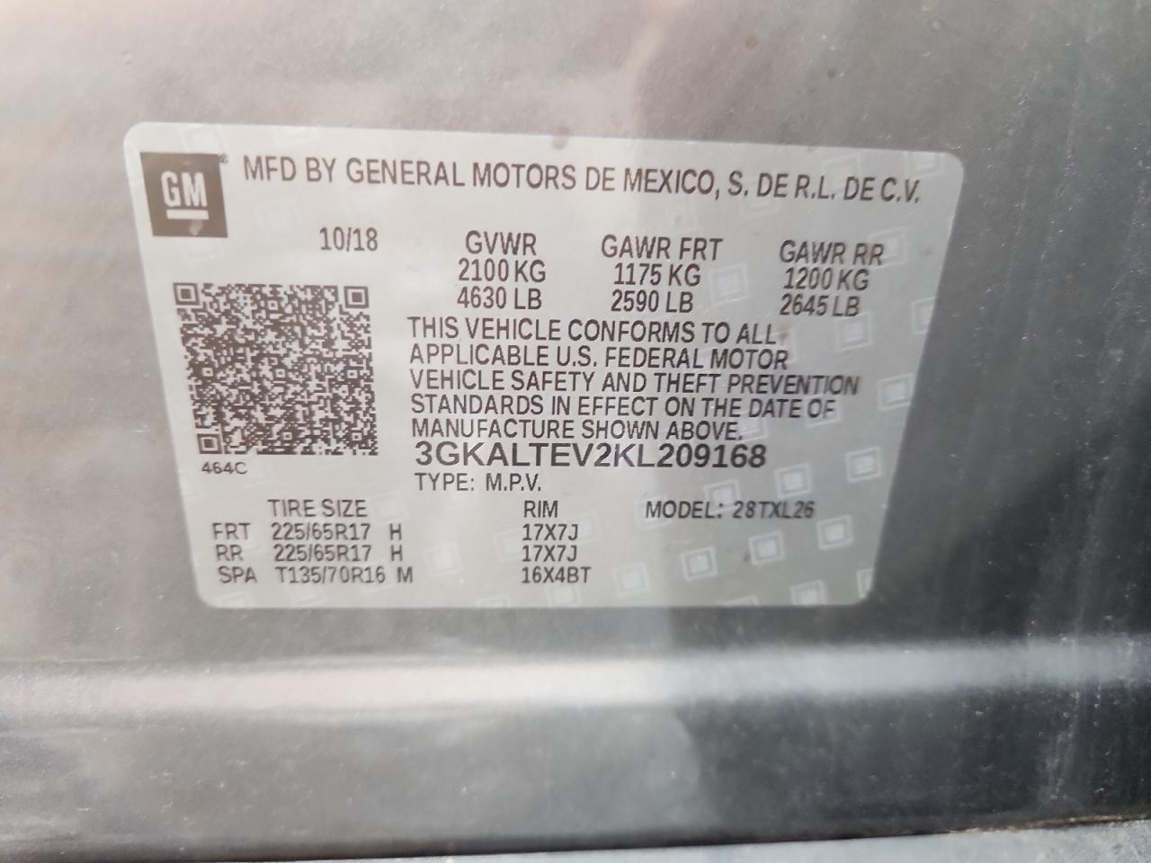 2019 GMC Terrain Sle VIN: 3GKALTEV2KL209168 Lot: 62295775