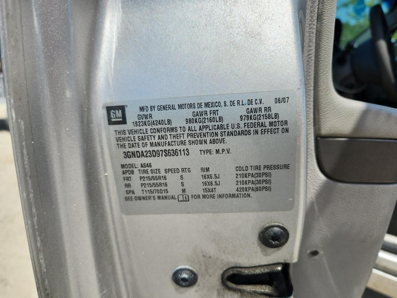 3gnda23d97s636113 3GNDA23D97S636113 2007 Chevrolet Hhr Lt