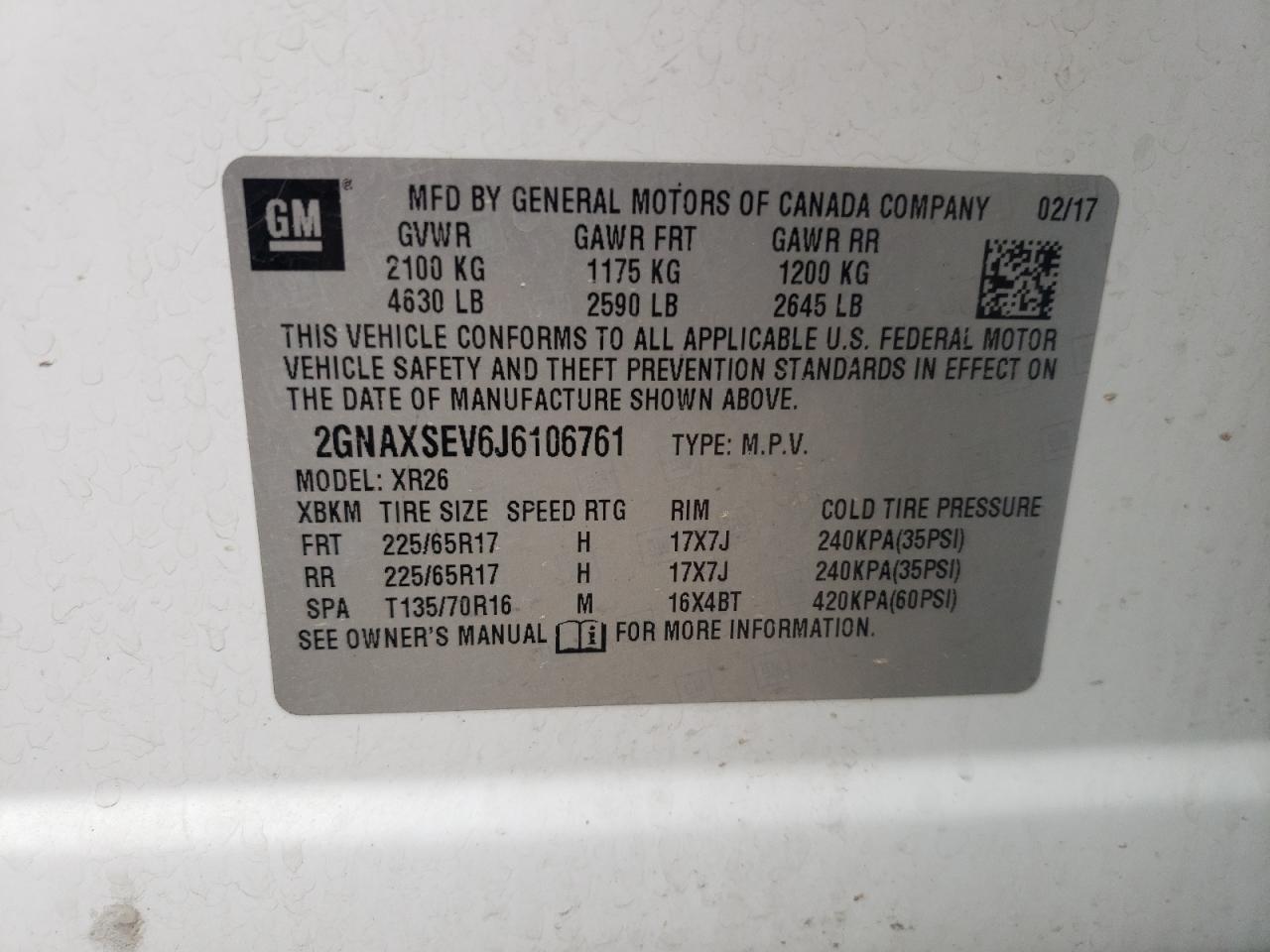 2018 Chevrolet Equinox Lt VIN: 2GNAXSEV6J6106761 Lot: 64928535