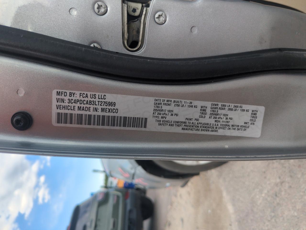2020 Dodge Journey Se VIN: 3C4PDCAB3LT275969 Lot: 63897545