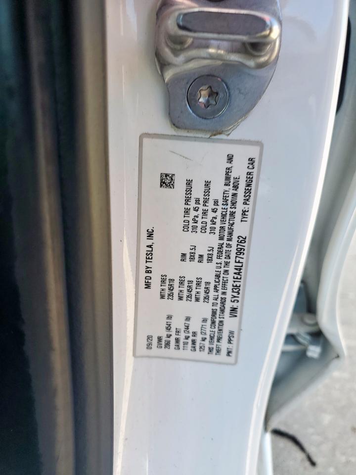 2020 Tesla Model 3 VIN: 5YJ3E1EA4LF799762 Lot: 66020455