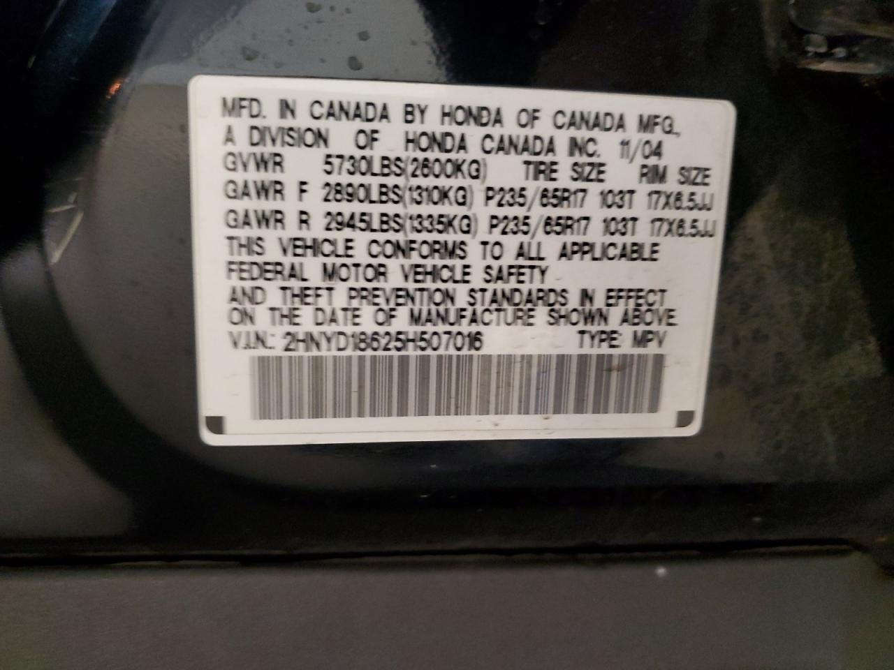2hnyd18625h507016 2HNYD18625H507016 2005 Acura Mdx Touring
