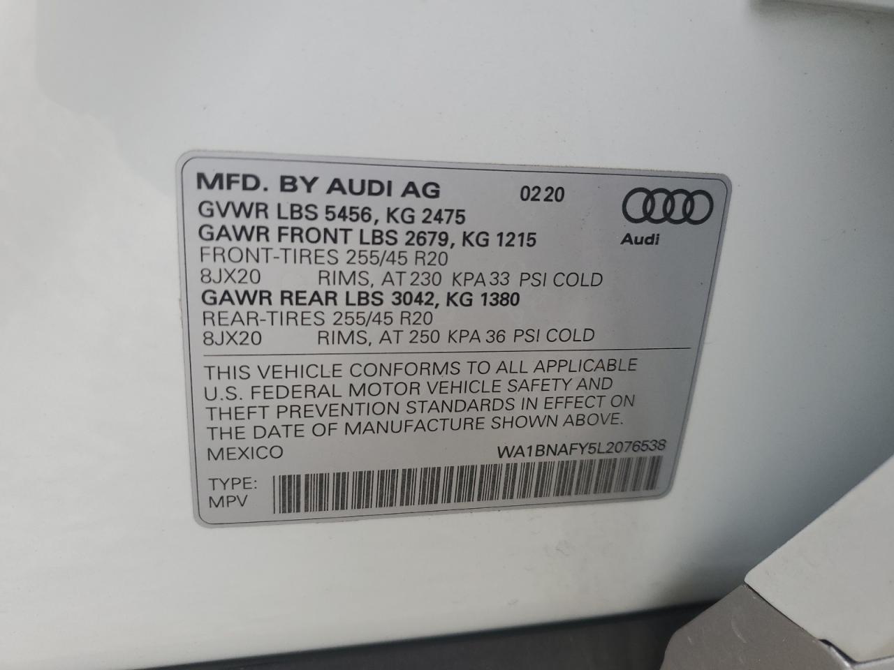 2020 Audi Q5 Premium Plus VIN: WA1BNAFY5L2076538 Lot: 64732435