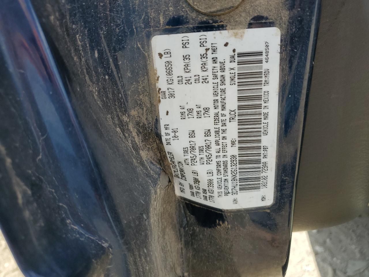 2002 Dodge Ram 1500 VIN: 3D7HU18NX2G132930 Lot: 64979935