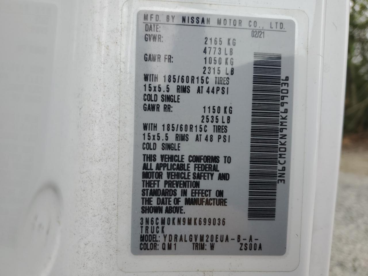 2021 Nissan Nv200 2.5S VIN: 3N6CM0KN9MK699036 Lot: 63427175