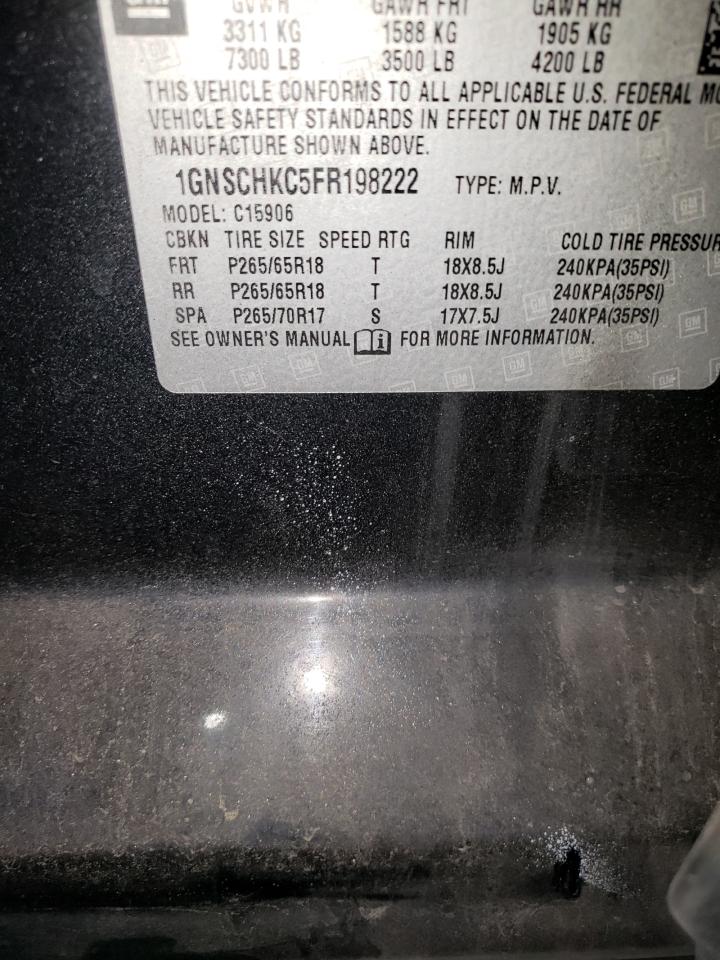 2015 Chevrolet Suburban C VIN: 198222 Lot: 65656415