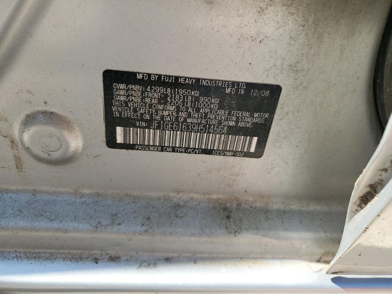 2009 Subaru Impreza 2.5I VIN: JF1GE61639H514564 Lot: 66423705