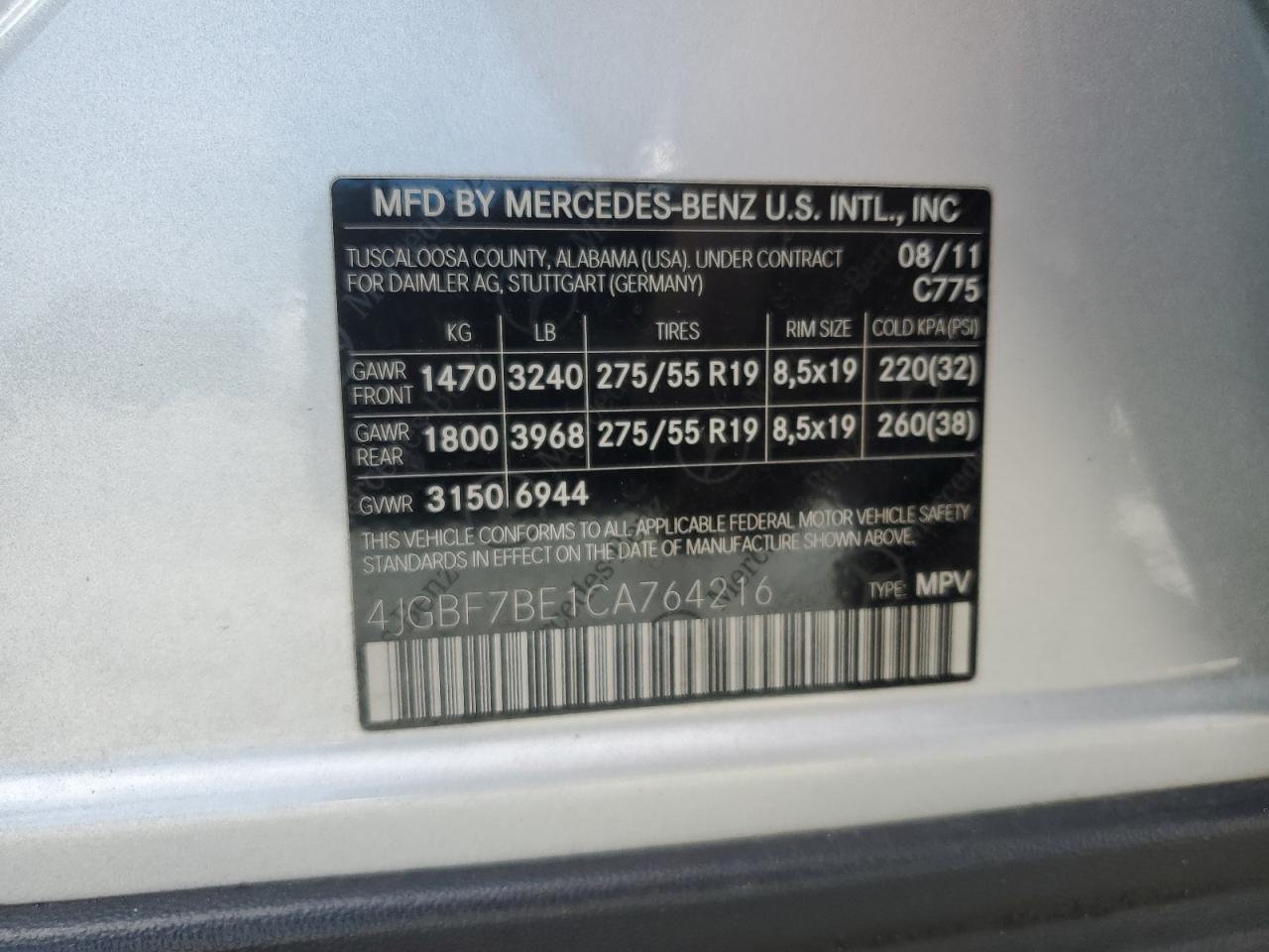4jgbf7be1ca764216 4JGBF7BE1CA764216 2012 Mercedes-Benz Gl 450 4Matic