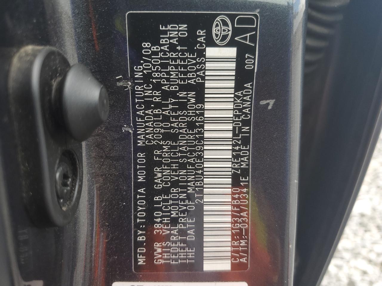2009 Toyota Corolla Base VIN: 2T1BU40E39C131619 Lot: 64279475