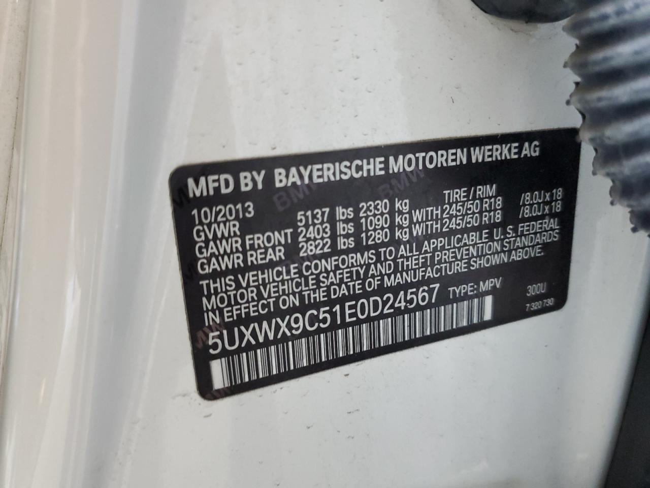 2014 BMW X3 xDrive28I VIN: 5UXWX9C51E0D24567 Lot: 62524455