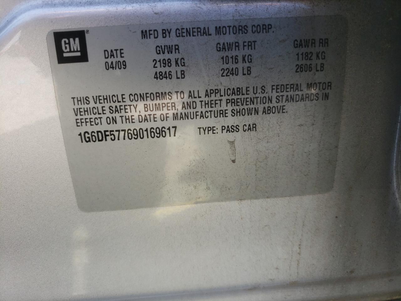 2009 Cadillac Cts VIN: 1G6DF577690169617 Lot: 65123085