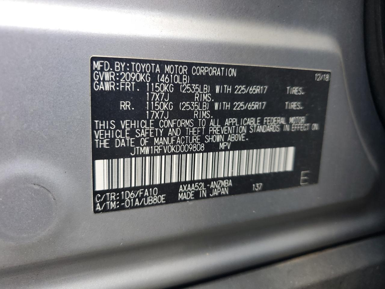 JTMW1RFV0KD009808 TOYOTA RAV4 2019