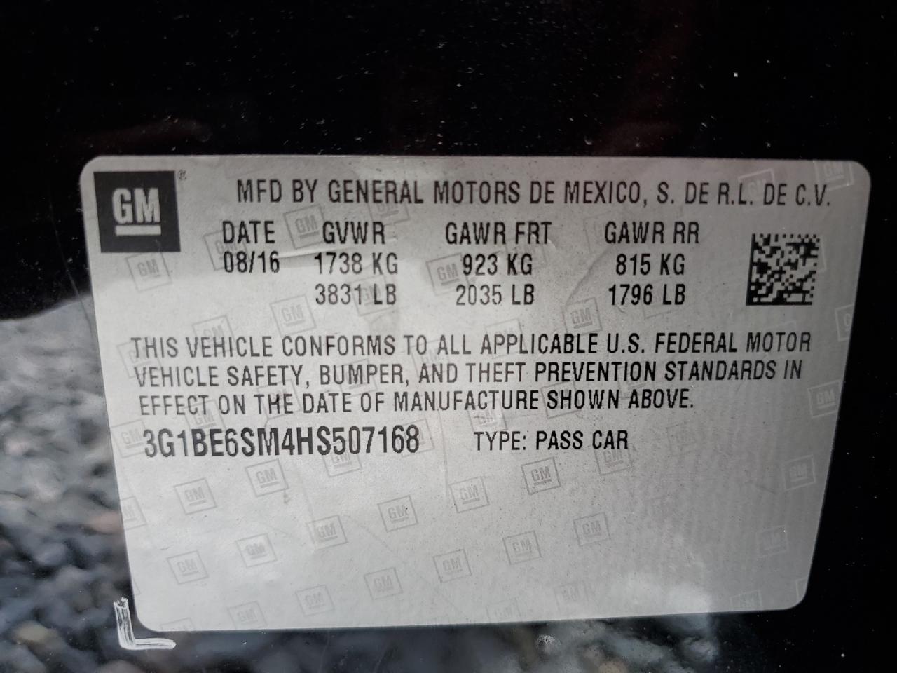 2017 Chevrolet Cruze Lt VIN: 3G1BE6SM4HS507168 Lot: 64834445