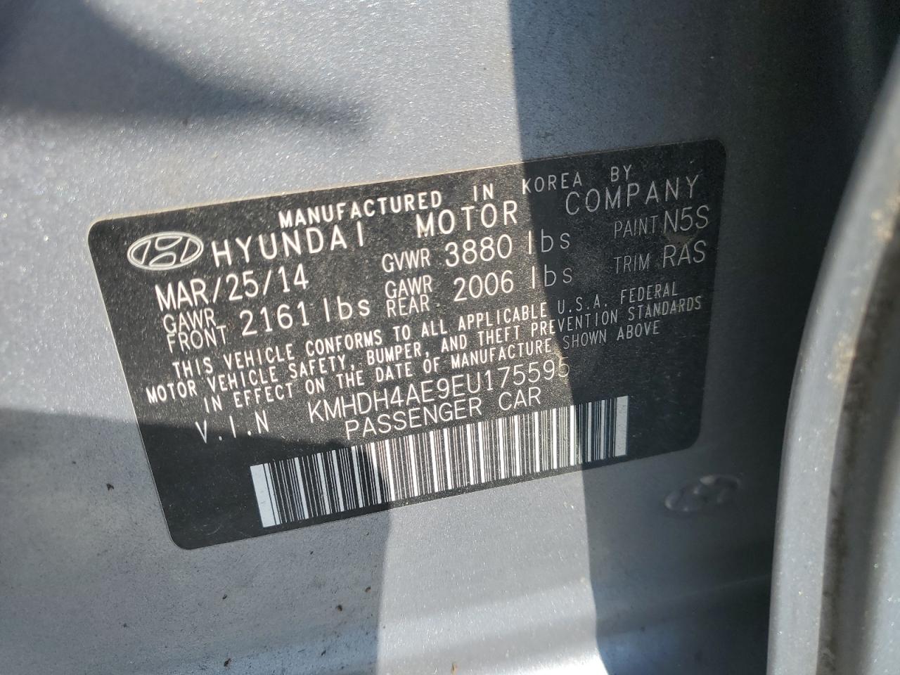2014 Hyundai Elantra Se VIN: KMHDH4AE9EU175595 Lot: 65555045