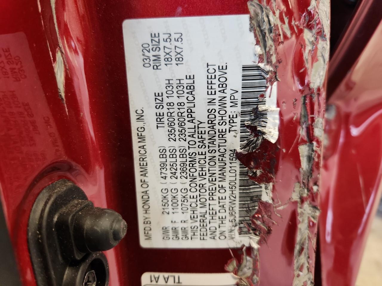 2020 Honda Cr-V Ex VIN: 5J6RW2H50LL011594 Lot: 65148545