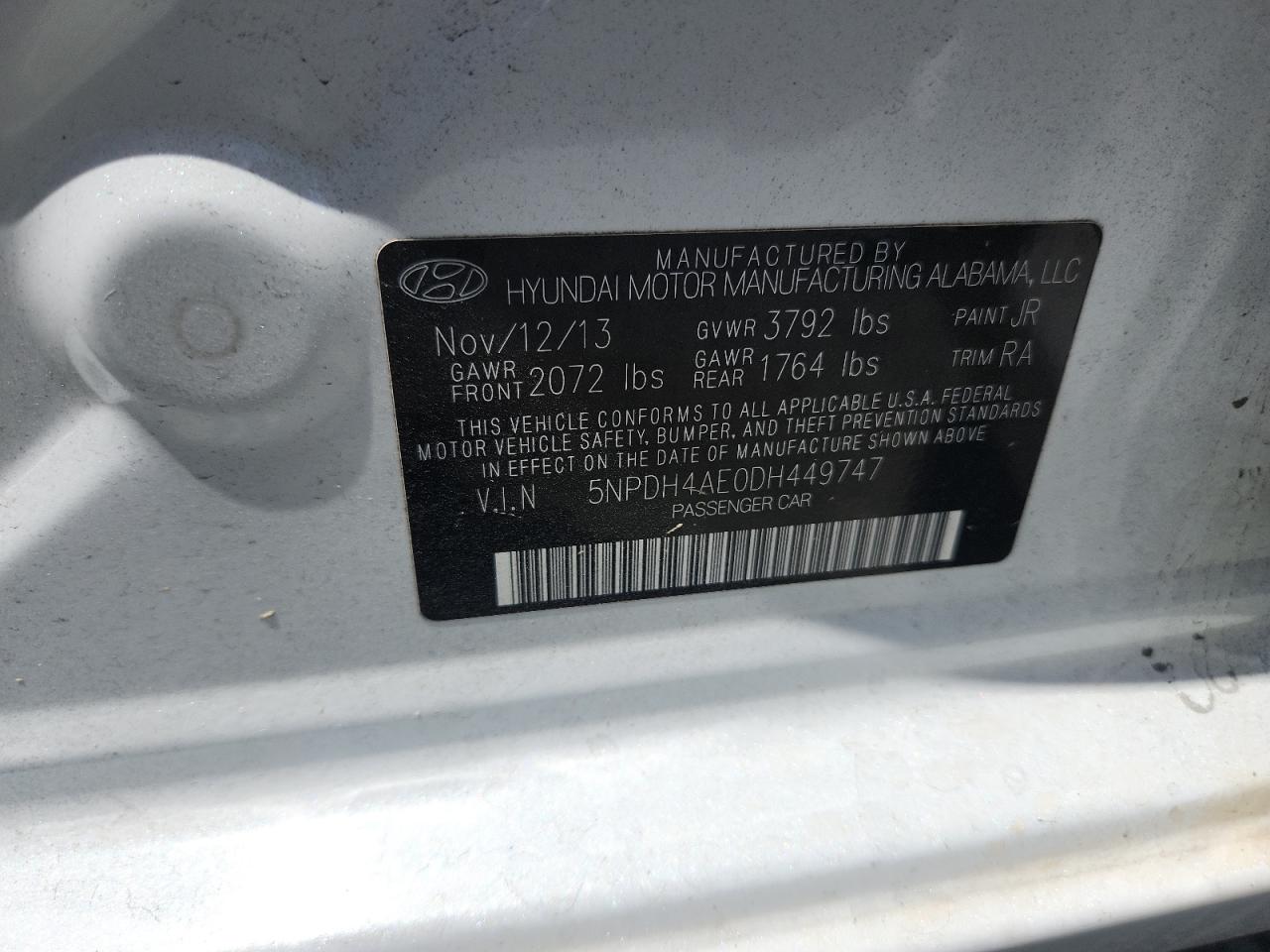2013 Hyundai Elantra Gls VIN: 5NPDH4AE0DH449747 Lot: 64390705