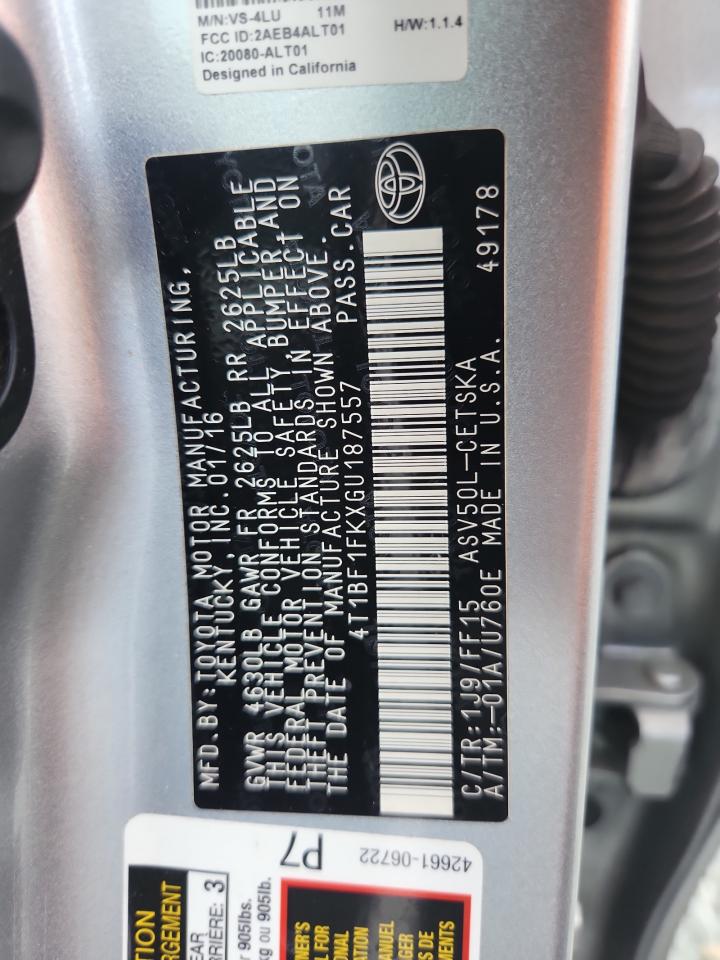 2016 Toyota Camry Le VIN: 4T1BF1FKXGU187557 Lot: 65896995