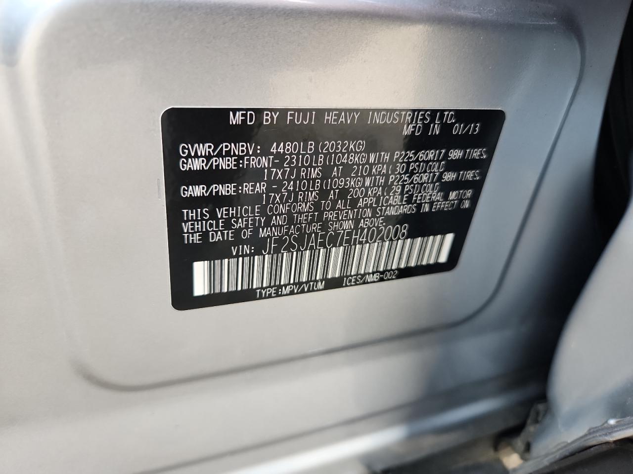 2014 Subaru Forester 2.5I Premium VIN: JF2SJAEC7EH402008 Lot: 63279665