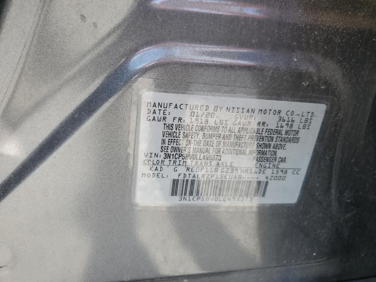 3N1CP5BV0LL495373 2020 Nissan Kicks S