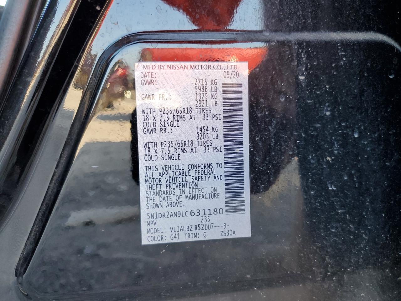 2020 Nissan Pathfinder S VIN: 5N1DR2AN9LC631180 Lot: 64095705