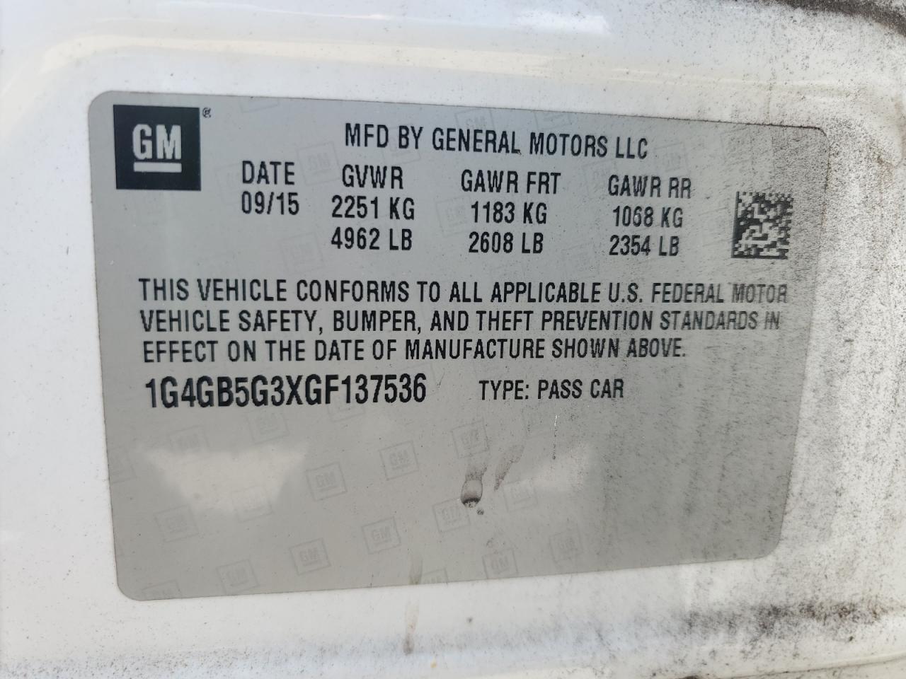2016 Buick Lacrosse VIN: 1G4GB5G3XGF137536 Lot: 65480735