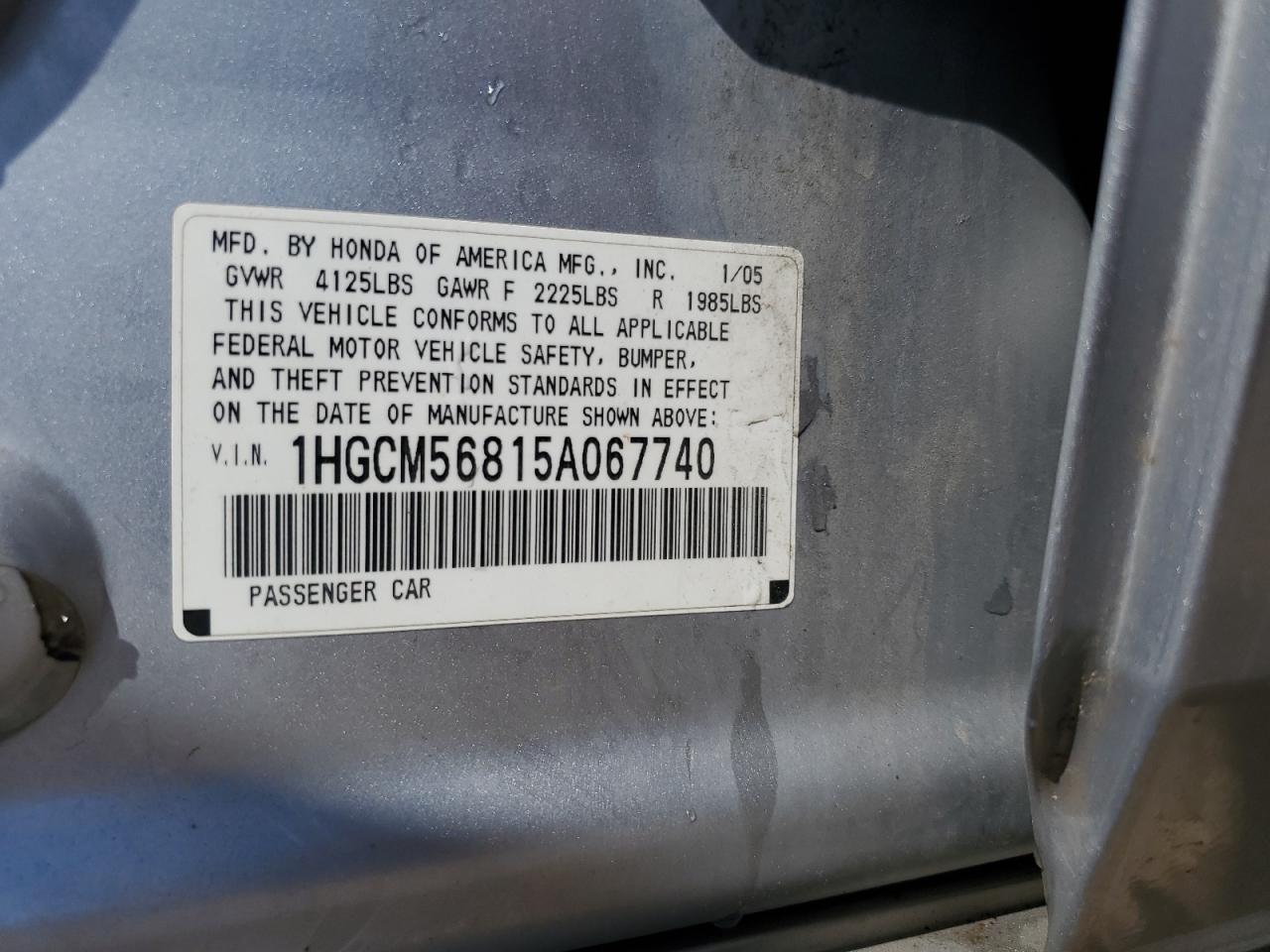 2005 Honda Accord Ex VIN: 1HGCM56815A067740 Lot: 62697565