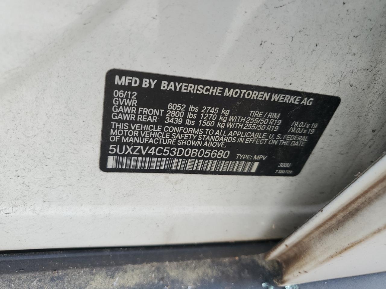 2013 BMW X5 xDrive35I VIN: 5UXZV4C53D0B05680 Lot: 67345835