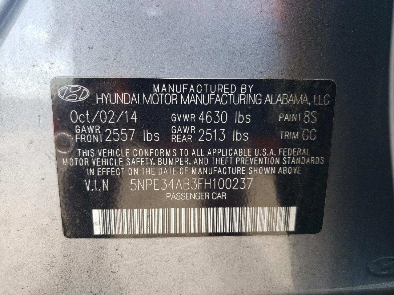 2015 Hyundai Sonata Sport VIN: 5NPE34AB3FH100237 Lot: 64431055