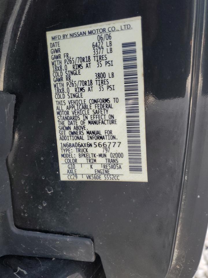 2006 Nissan Titan Xe VIN: 1N6BA06AX6N566777 Lot: 64477095