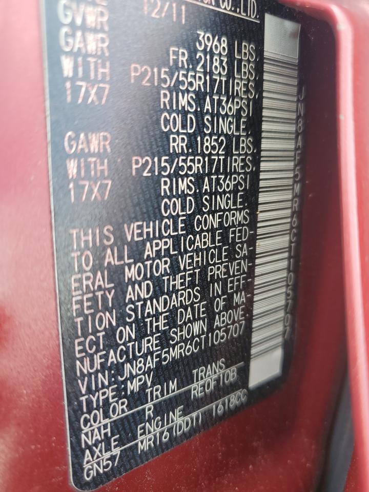 2012 Nissan Juke S VIN: JN8AF5MR6CT105707 Lot: 64995895