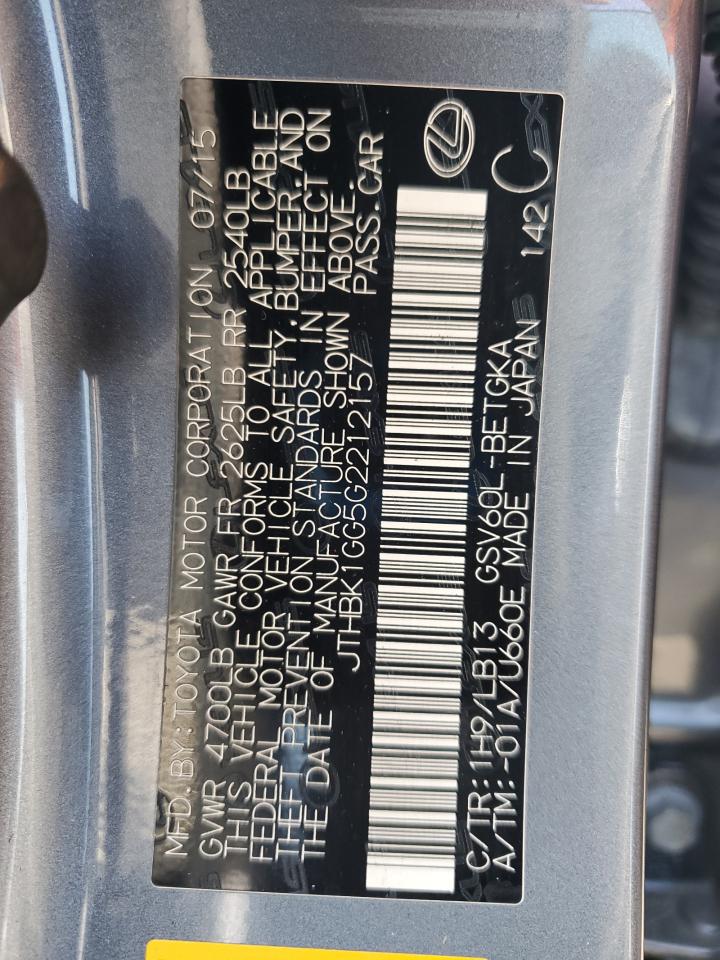 jthbk1gg5g2212157 JTHBK1GG5G2212157 2016 Lexus Es 350