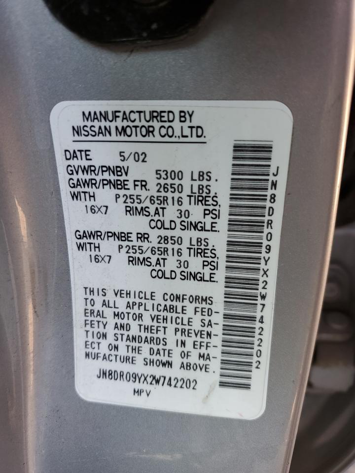 2002 Nissan Pathfinder Le VIN: JN8DR09YX2W742202 Lot: 65625085