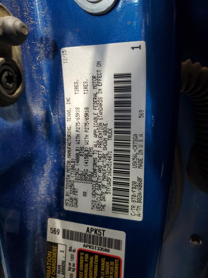 2016 Toyota Tundra Double Cab Sr VIN: 5TFUW5F16GX514871 Lot: 67033315