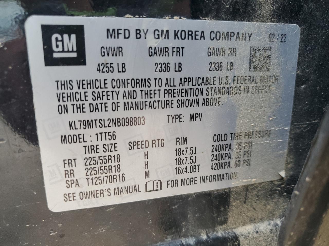 2022 Chevrolet Trailblazer Rs VIN: KL79MTSL2NB098803 Lot: 62295835