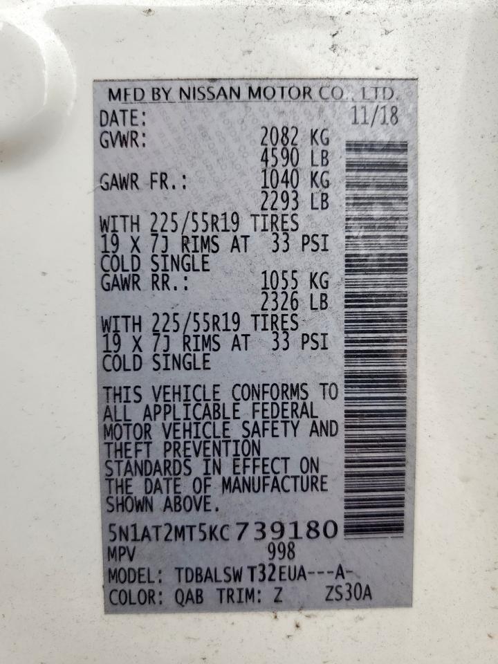 5N1AT2MT5KC739180 2019 Nissan Rogue S