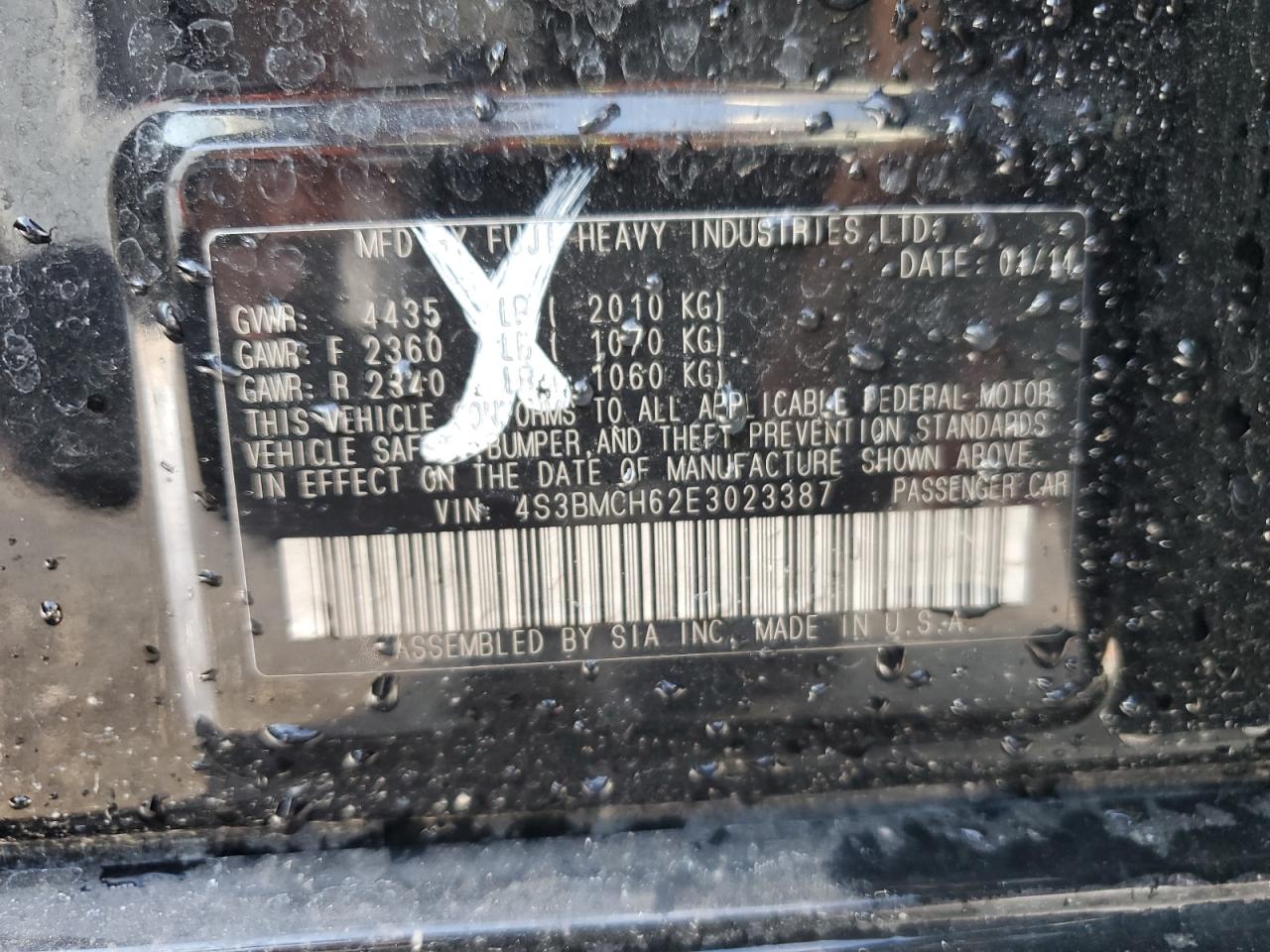 2014 Subaru Legacy 2.5I Sport VIN: 4S3BMCH62E3023387 Lot: 66113645