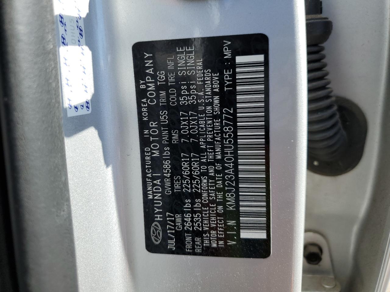 km8j23a40hu558772 KM8J23A40HU558772 2017 Hyundai Tucson Se