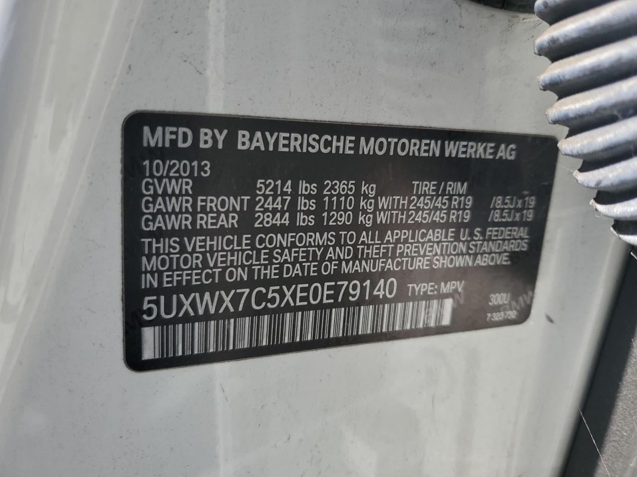 2014 BMW X3 xDrive35I VIN: 5UXWX7C5XE0E79140 Lot: 64690595