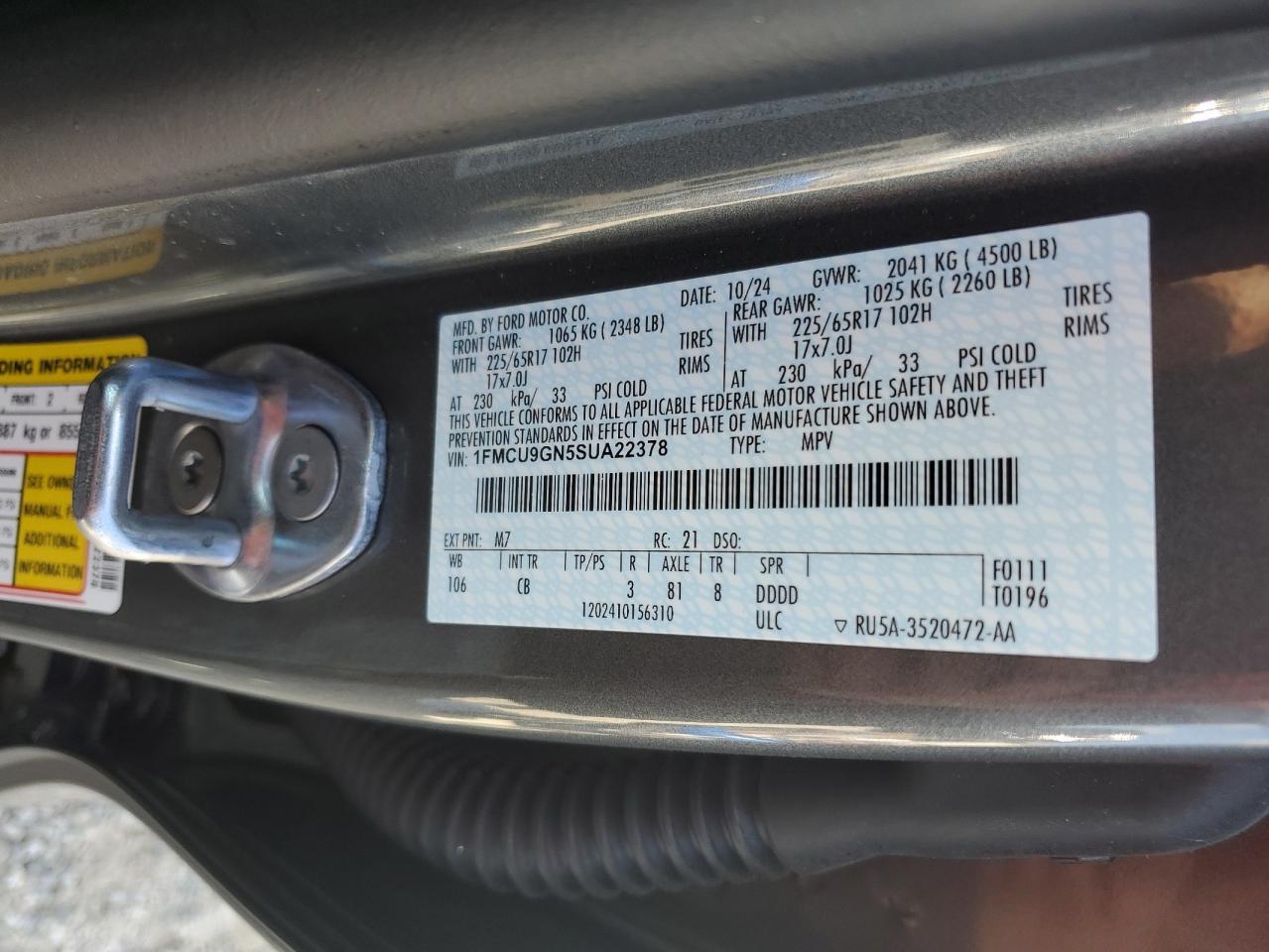 2025 Ford Escape Active VIN: 1FMCU9GN5SUA22378 Lot: 65225815