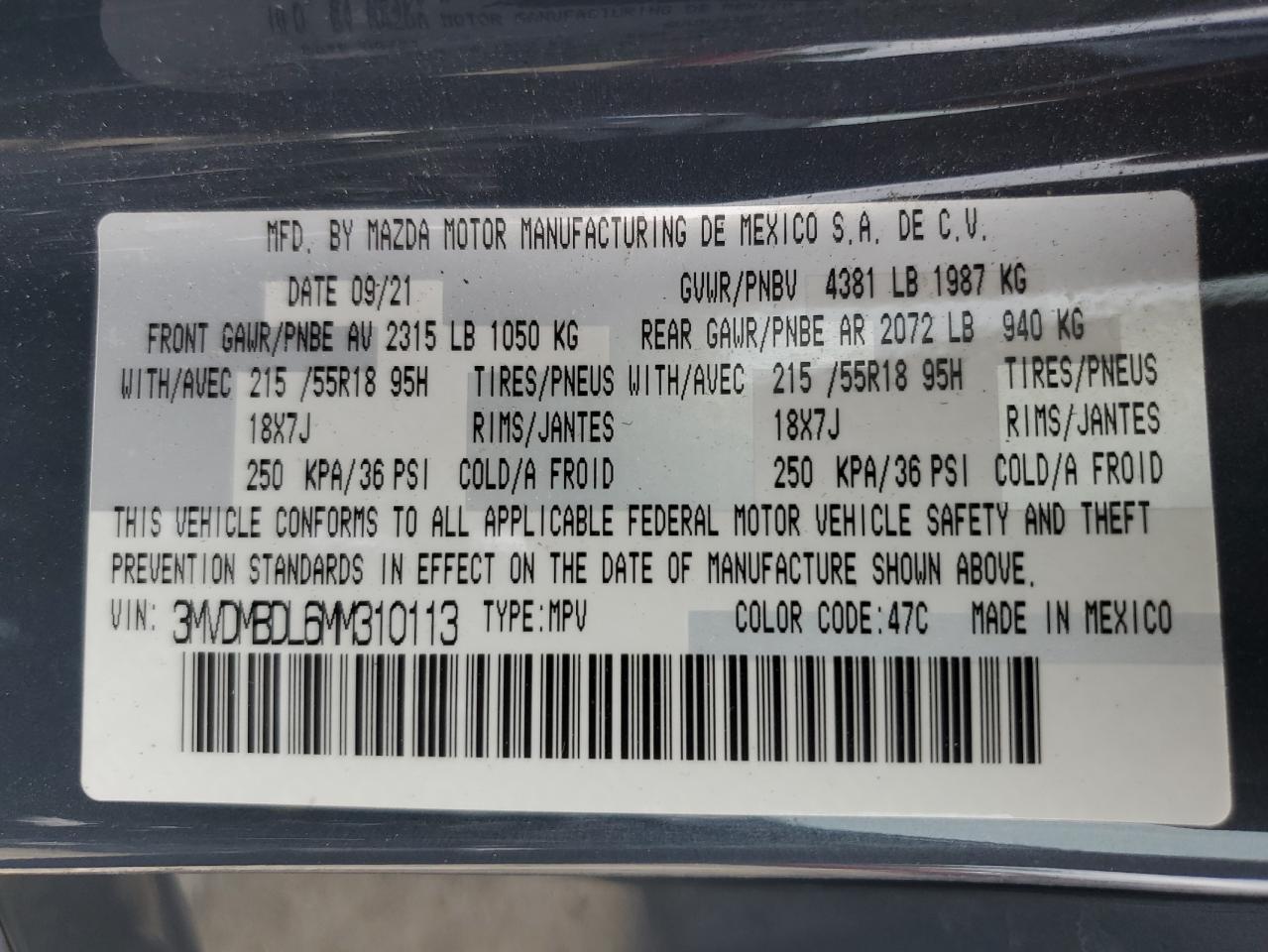 2021 Mazda Cx-30 Premium VIN: 3MVDMBDL6MM310113 Lot: 63398415