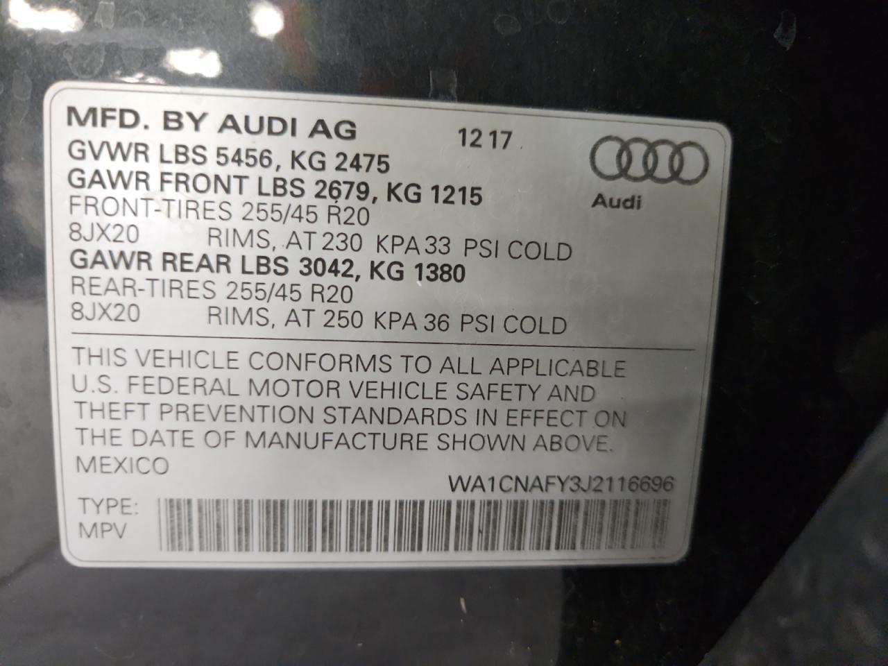 2018 Audi Q5 Prestige VIN: WA1CNAFY3J2116696 Lot: 65444535