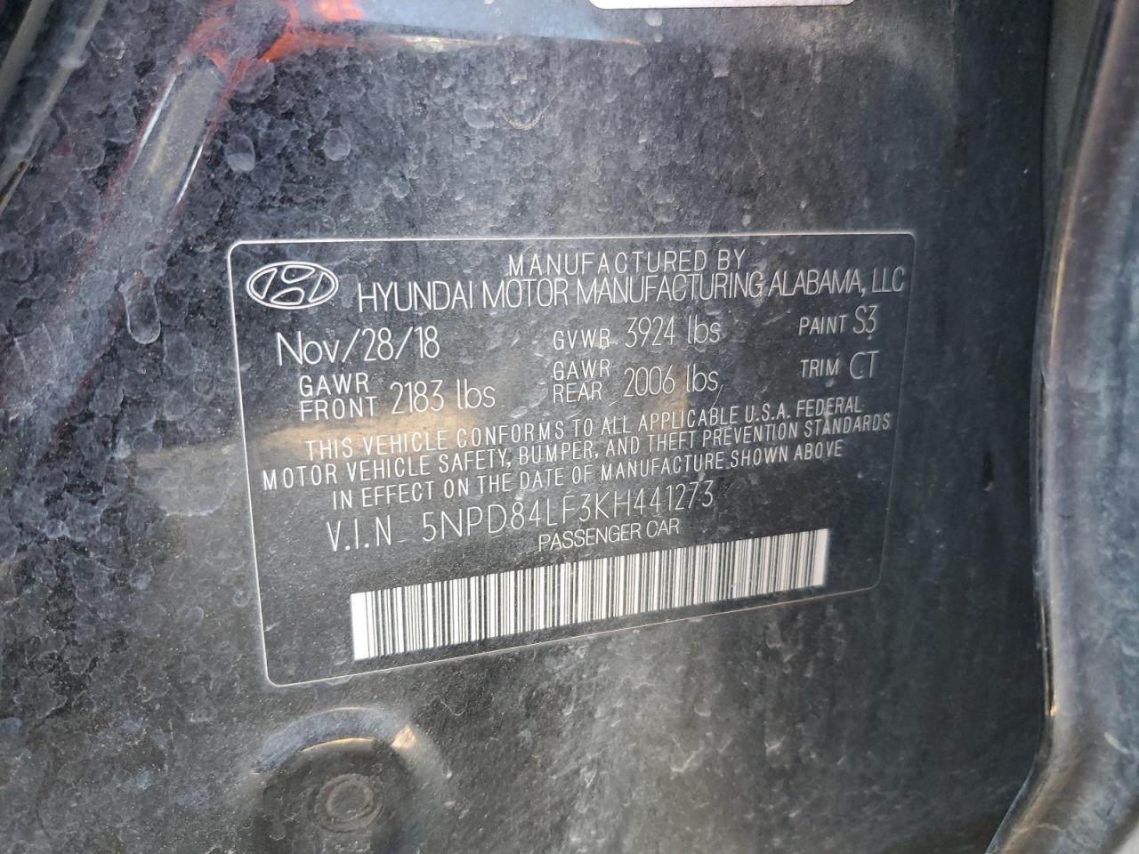 2019 Hyundai Elantra Sel VIN: 5NPD84LF3KH441273 Lot: 65607155