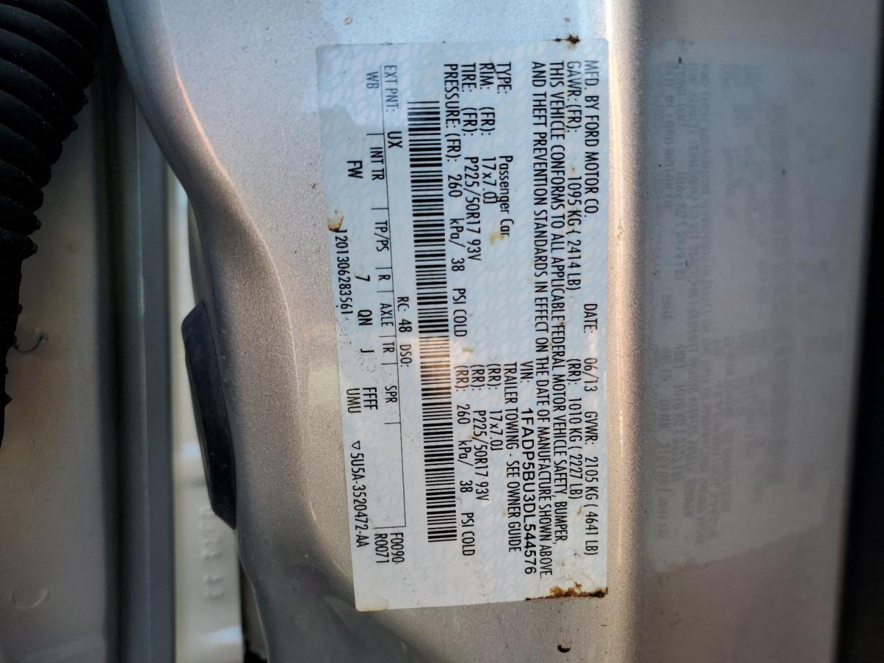 2013 Ford C-Max Sel VIN: 1FADP5BU3DL544576 Lot: 63058105