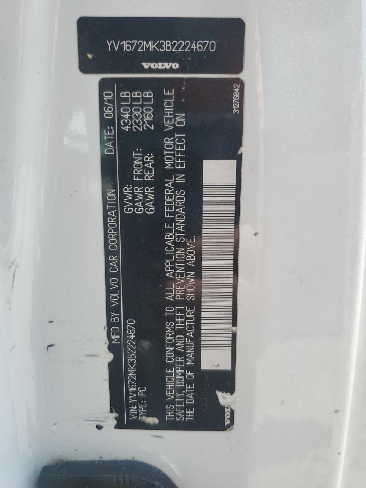 2011 Volvo C30 T5 VIN: YV1672MK3B2224670 Lot: 66259645