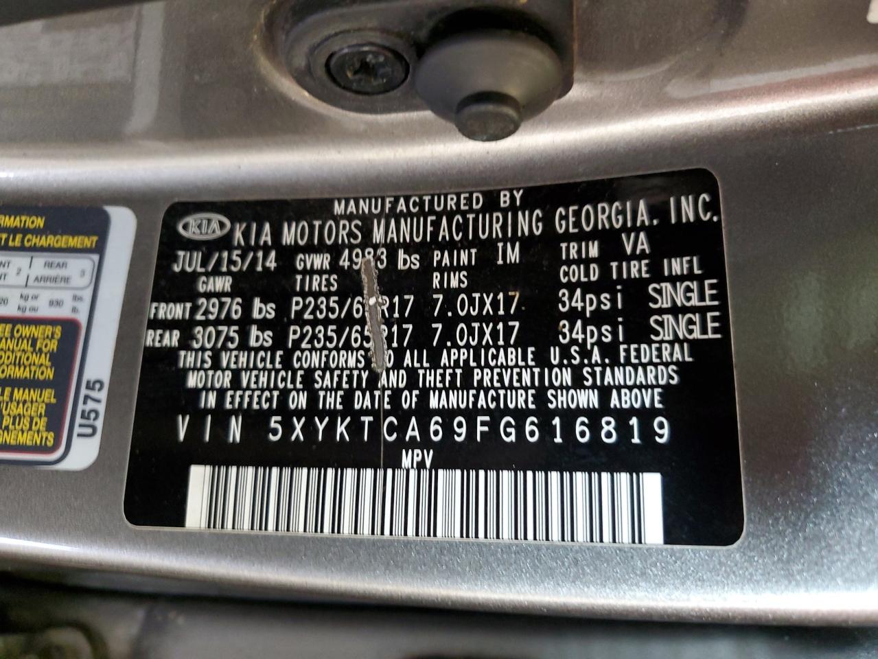 2015 Kia Sorento Lx VIN: 5XYKTCA69FG616819 Lot: 65530935