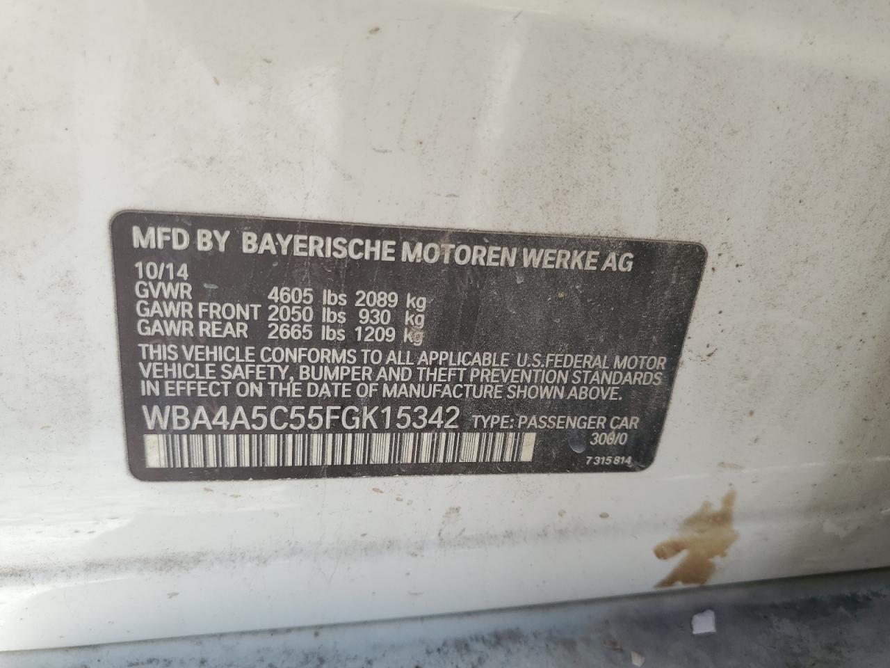 2015 BMW 428 I Gran Coupe VIN: WBA4A5C55FGK15342 Lot: 66936035