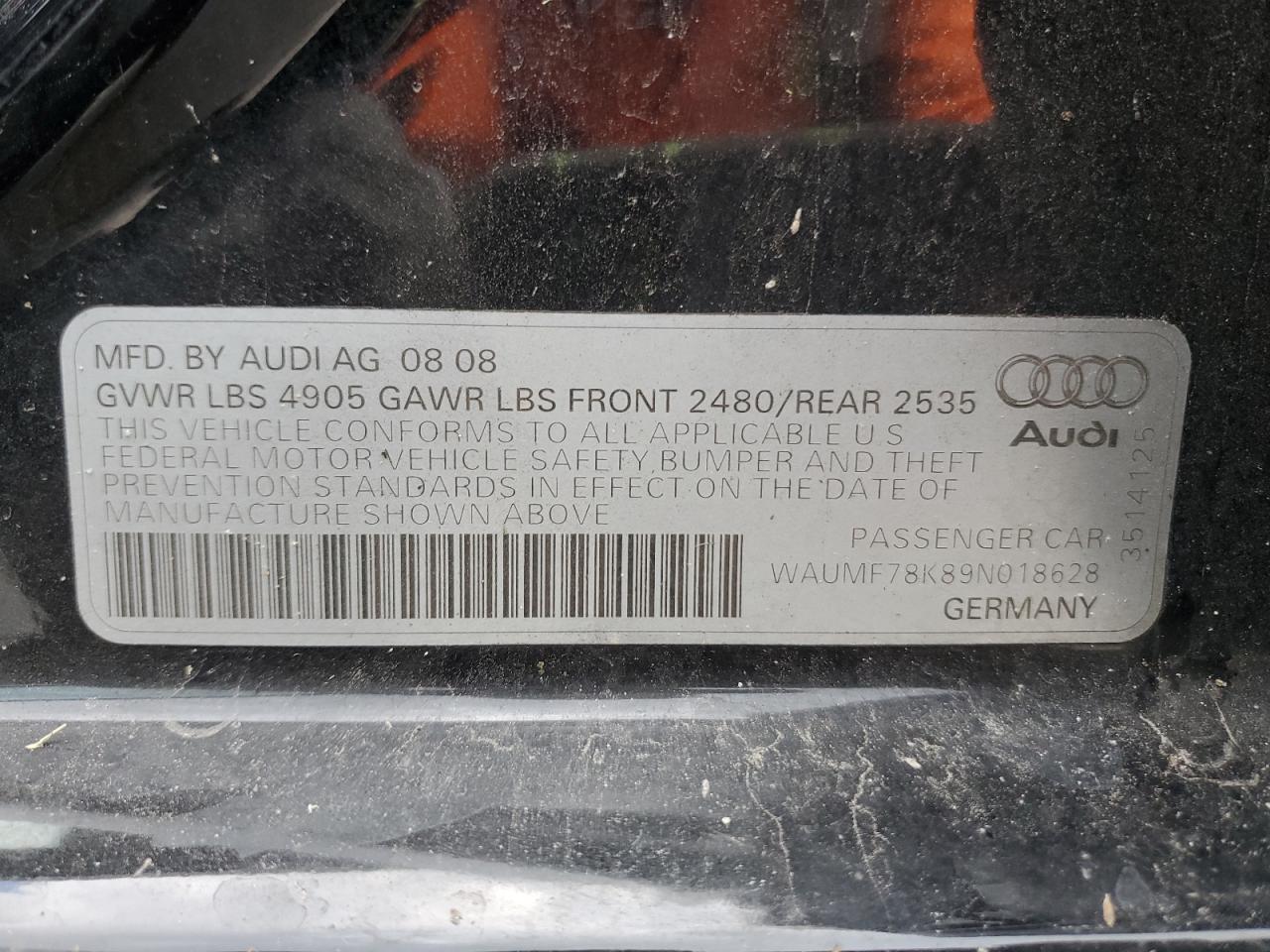 2009 Audi A4 Prestige VIN: WAUMF78K89N018628 Lot: 64356175