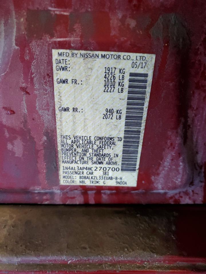 2017 Nissan Altima 2.5 VIN: 1N4AL3AP4HC270700 Lot: 63099555