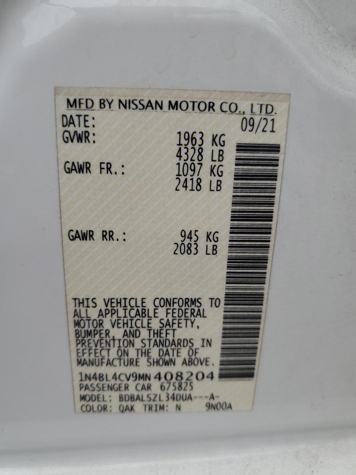 2021 Nissan Altima Sr VIN: 1N4BL4CV9MN408204 Lot: 64337525