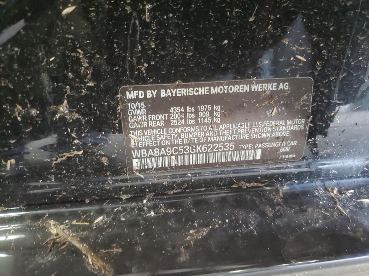 2016 BMW 320 I VIN: WBA8A9C53GK622535 Lot: 64768295